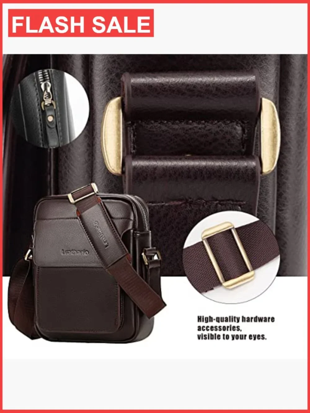 Men's Vegan Leather Crossbody Bag Messenger Shoulder Sling Satchel Work Travel